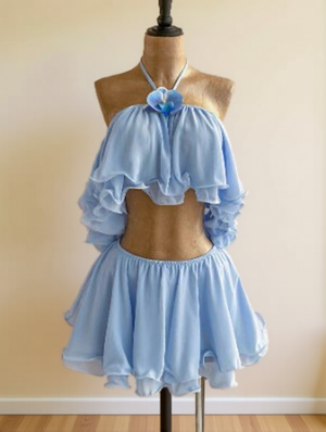 Flower Decor Ruffle Lace-Up Mini Dress