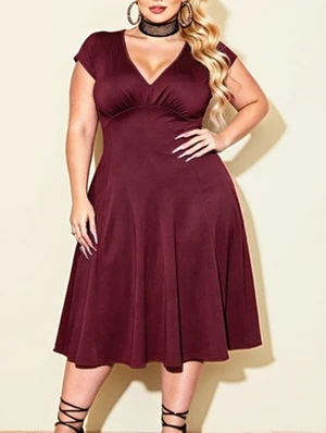 Plus Size V‑Neck Ruched A‑Line Dress