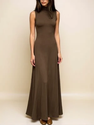 Chic High‑Neck A‑Line Maxi Dress