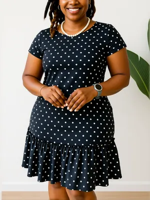 Polka Dot Pleated Hem Short Sleeve Mini Dress 