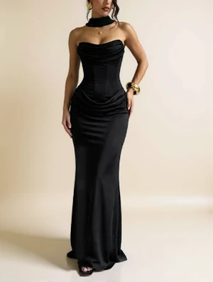 Satin Strapless Boned Corset Evening Dress