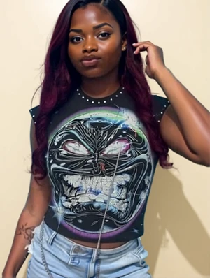 Abstract Skull Face Printed Rivet Tanks