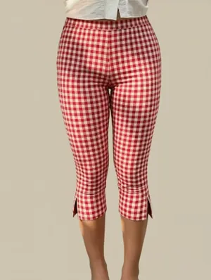 Contrast Plaid Split Hem Capri Pants
