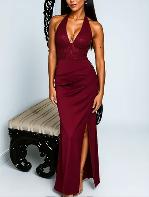 Elegant Halter Backless Sleeveless Maxi Dress