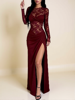 Lace Patchwork Long Sleeve Maxi Dress