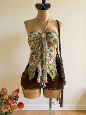 Leopard Metal Decor Halter Lace-Up Tanks