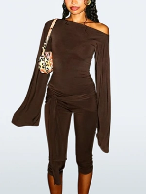 Inclined Shoulder Twist Capri Pants Sets