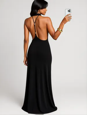 Hollow-out Backless Halter Dress