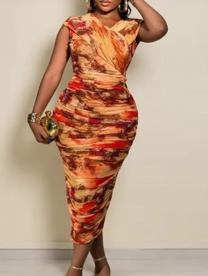 Colorblock Ruched Sleeveless Maxi Dress