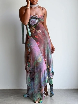 Irregular Gauze Sleeveless Maxi Dress