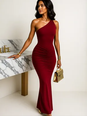 Patchwork One Shoulder Sleeveless Maxi Dress