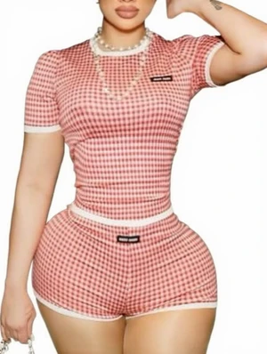 Contrast Plaid Bodycon Short Sets