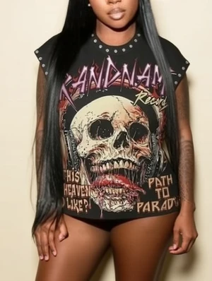 Skull Printed Vintage Rivet Loose Tanks
