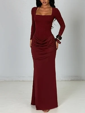 Collarless Sleeveless Knitting Long Sleeve Dress