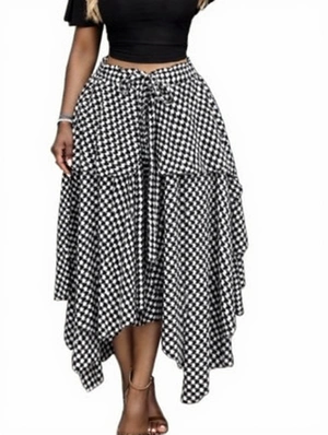 Houndstooth Plaid Irregular A-line Skirts