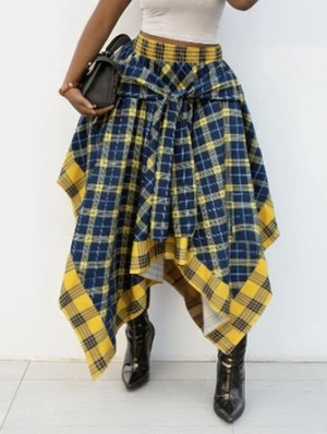 Contrast Plaid Bandage A-line Skirts