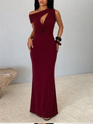 Inclined Shoulder High Rise Sleeveless Dress