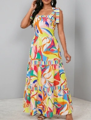 Geometric Pattern Patchwork Fresh Sleeveless Dress