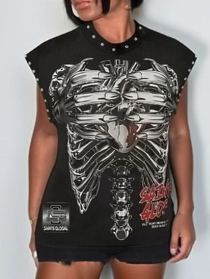 Vintage Letter Skull Printed Rivet Tanks