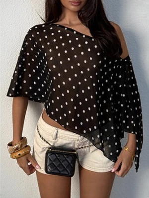 Polka Dots Asymmetrical Chiffon Shawl