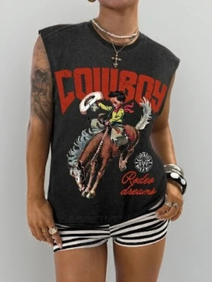 Cowboy Letter Printed Casual Tanks