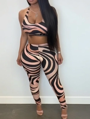 Abstract Printed Bodycon Tank Pant Sets