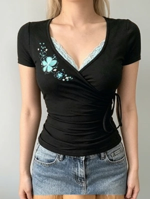 Embroidery Terylene Cropped Design Tops