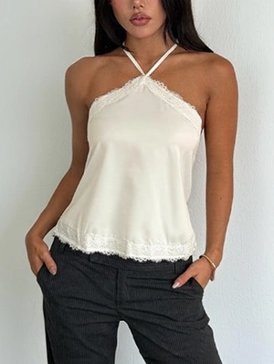 Pure Color Halter Neck Flowy Design Tops