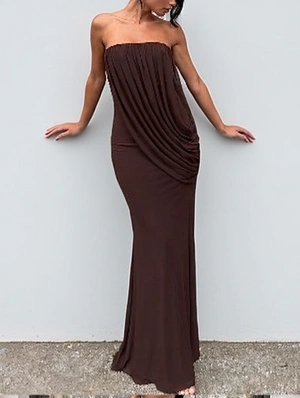 Off Shoulder Ruched Sleeveless Maxi Dress