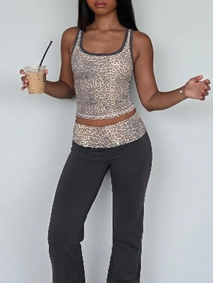 Leopard Print Tank And Flare Long Pant Sets