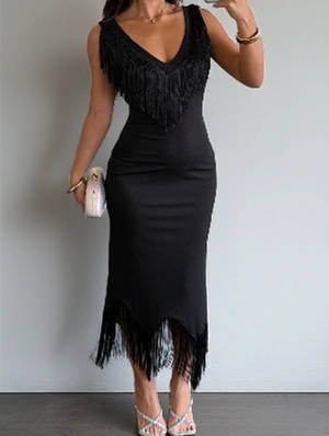 Patchwork V Neck Maxi Dress Sleeveless Dress