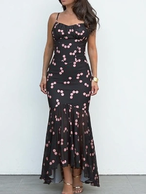 Spaghetti Strap Polka Dot Mermaid Hem Dress