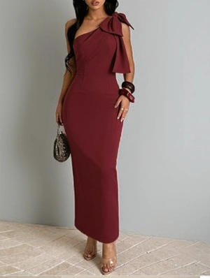 Bow Inclined Shoulder Sleeveless Dress