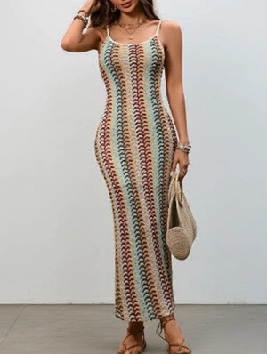 Contrast Wave Knitted Sleeveless Maxi Dress