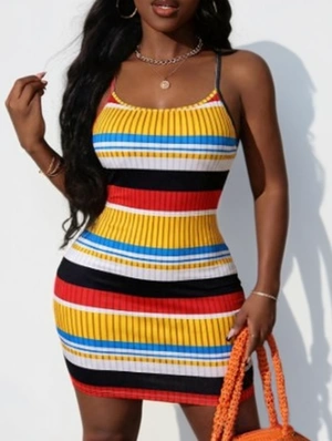 Colorblock Vertical Backless Mini Dress