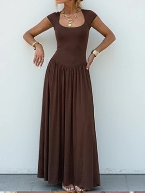 Flounce Hem Mid-rise Full Skirt Sleeveless Dress