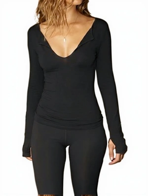 Patchwork Solid Color Long Sleeve Design Tops