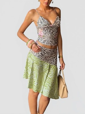 Animal Print Spaghetti Straps Midi Skirt Sets