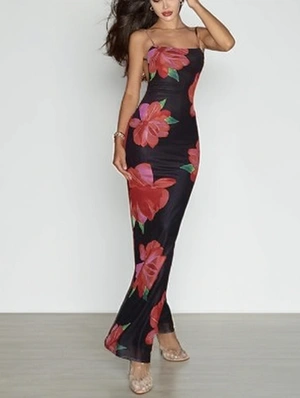 Print Backless Floral Slip Dress