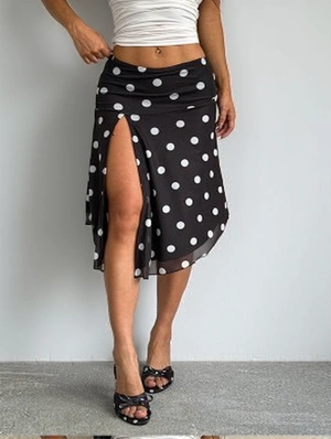 Polka Dots Side Slit Midi Skirts