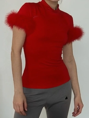 Plain Fake Fur Mock Neck Bodycon Tops