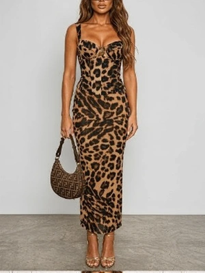 Leopard Sleeveless Tie-wrap Maxi Dress