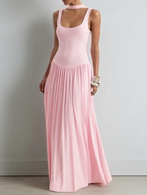 Pleated Backless Evening Maxi Dress Ribbons