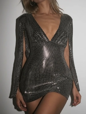 Dots Sequin V Neck Backless Mini Dress