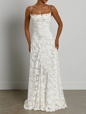 Spaghetti Strap Jacquard Evening Maxi Dress