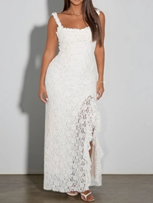 Lace Detail Sleeveless Split Hem Maxi Dress