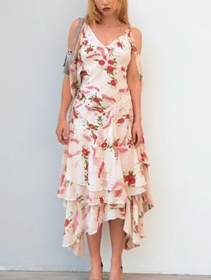 Rose Floral Layered Mesh Maxi Dress