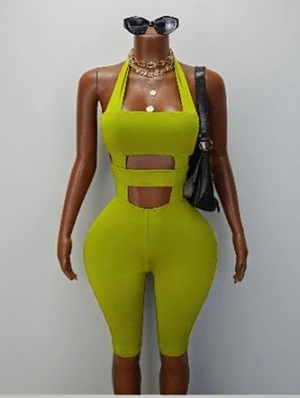 Cut-Out Halter Backless Lace-Up Rompers