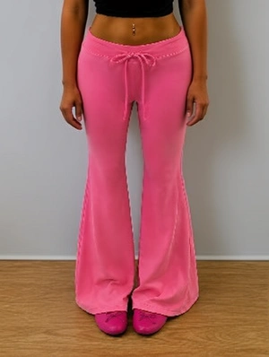 Drawstring Solid Flare Long Track Pants