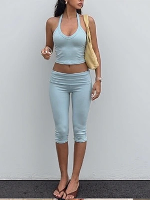 Halter Backless Cropped Foldover Short Sets